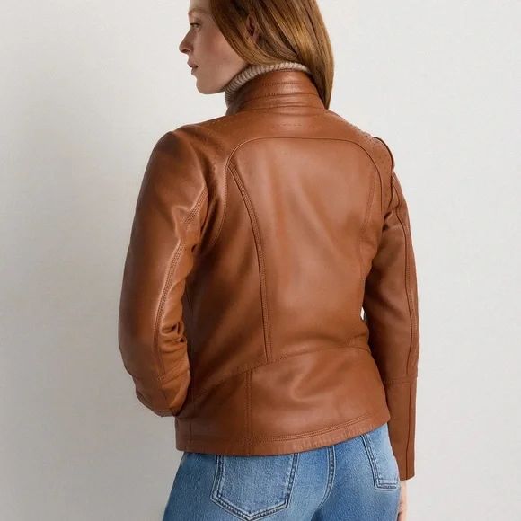 Quince Women's Stand Collar Leather Jacket - Picture 11 of 12